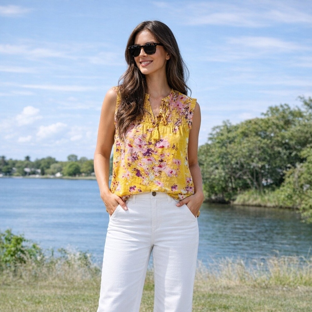 Nanette Lepore Smocked Sleeveless Blouse